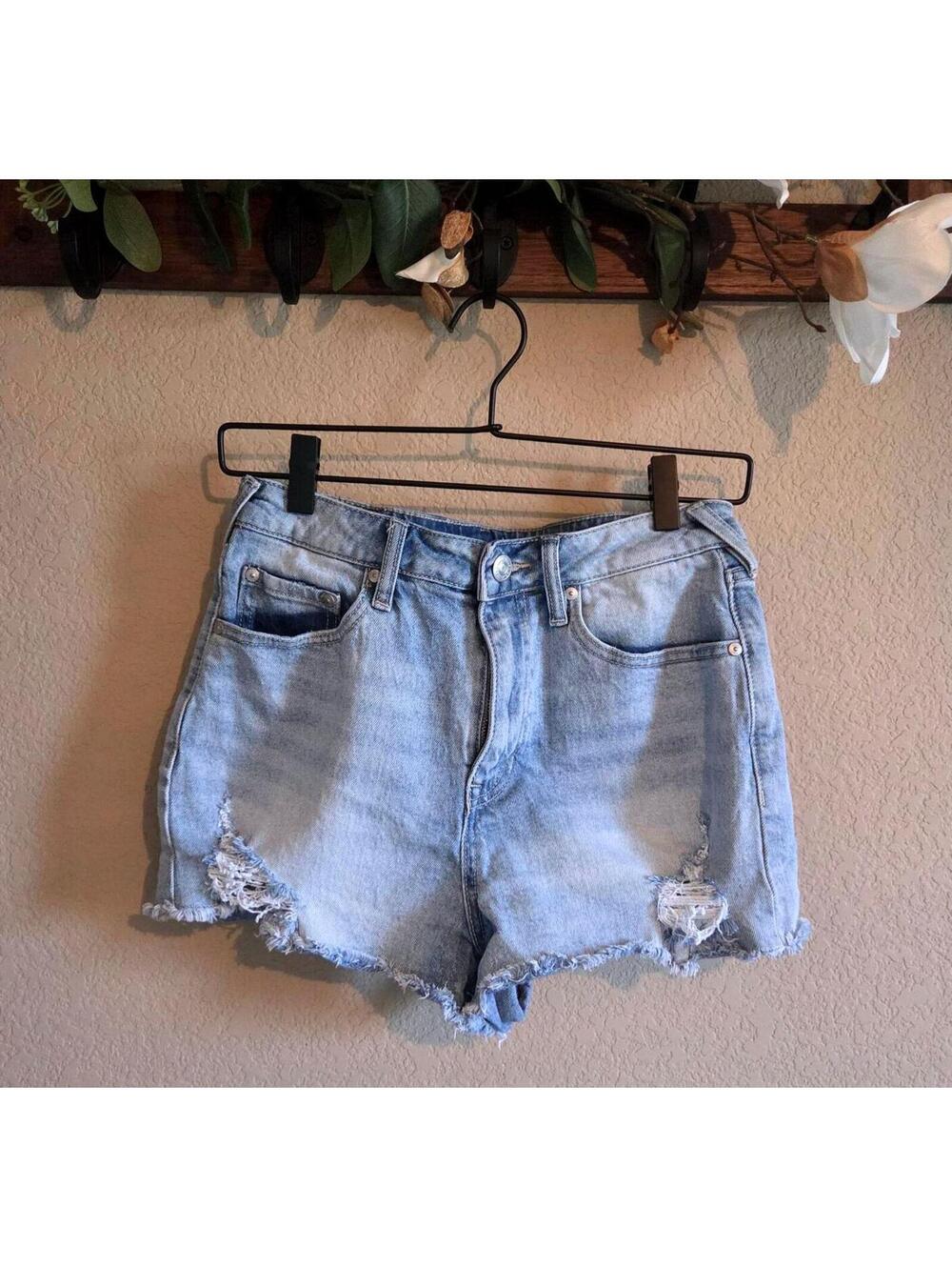 Light Wash Distressed Denim Shorts